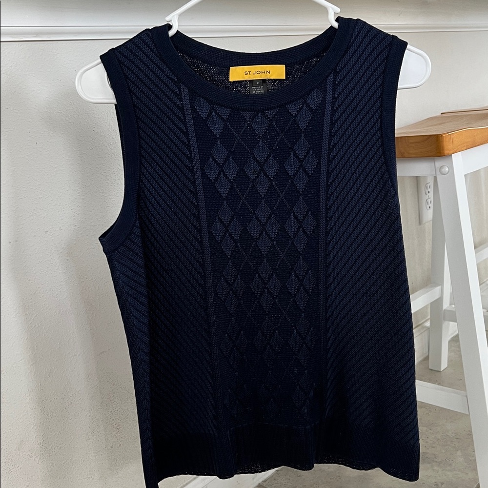 St. John Midnight Blue Textured Sleeveless Top